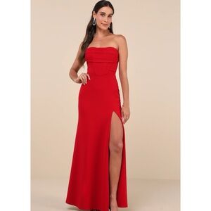 NWT Lulus Elegant Red Strapless Spellbound Square Neck Maxi  Evening Gown Sz XL
